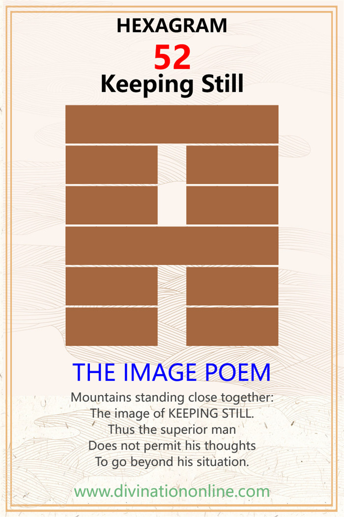 IChing hexagram 52 explained: Keeping Still, Mountain